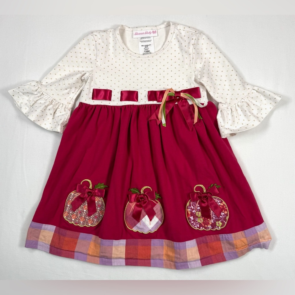 BONNIE‎ BABY Girls' Autumn Thanksgiving Pumpkin Applique Cottagecore 24M Fall